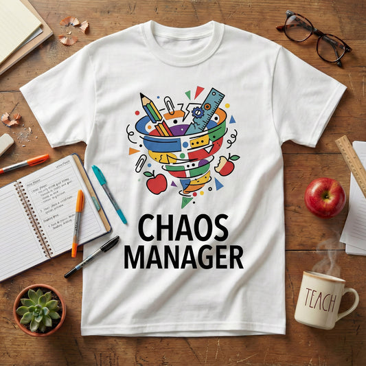 Chaos Manager Teacher Unisex T-Shirt Funny School Supplies Heart